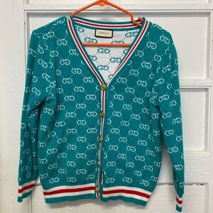 Gucci Emerald Knit Cardigan GG pattern jacquard sweater women’s size medium